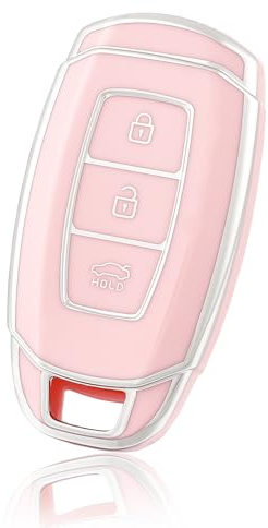 OFF WE GO Autoschlüssel Hülle Schlüsselhülle Cover für Hyundai ix35 i10 i30 i30N Accent Santa Fe Tucson Verna Kona ioniq Elantra Hybrid Palisade Solaris Azera Schlüsselcover Schutz Gehäuse,Rosa Silber