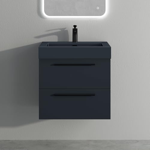Mai & Mai Badmöbel-Set Waschbeckenunterschrank 60x48x60cm Anthrazit Matt | Waschtisch mit Unterschrank inkl. Mineralguss-Waschbecken in matt Anthrazit, Quadratto
