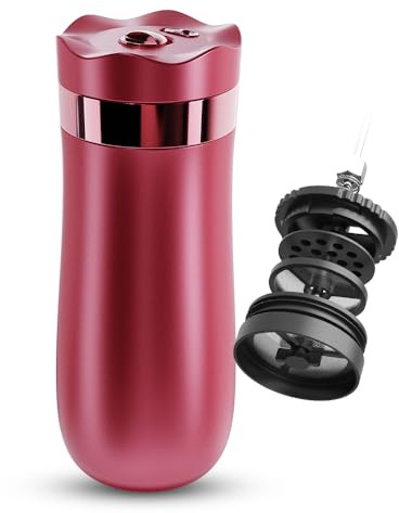 BENFUCHEN Prensa de café de viaje, prensa francesa portátil aislada al vacío, cafetera portátil de acero inoxidable, prensa de té, 12 onzas, rojo rosa