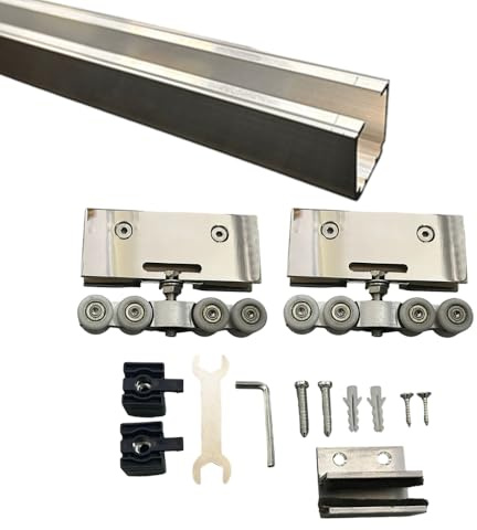 AERREGI KIT SISTEMA SCORREVOLE PER PORTE VETRO CON ATTACCO A SOFFITTO PORTATA 80 Kg SPESSORE VETRO 4-12 mm (200, Kit Lusso)