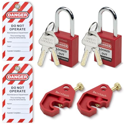 Bwintech 2 pièces 38MM différents cadenas de sécurité rouge avec clé avec interrupteur de protection Cadenas de sécurité Loto Tag Cadenas de sécurité