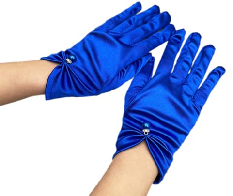 Blausky 1 Paar 1920s Handschuhe für Damen,Kurze Satin Handschuhe,Elegant Brauthandschuhe,Elastic Handschuhe mit Perlen,Vintage Opernhandschuhe,für Hochzeit Abschlussball Teeparty,Blau
