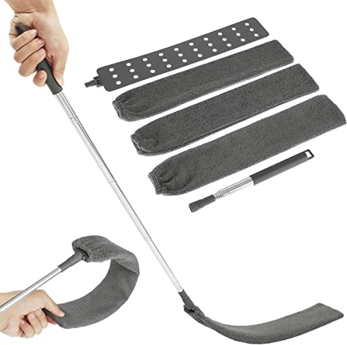 Gap Dust Cleaner mit Edelstahl Teleskopstange Staubwischer mit 3 Mikrofaser Stoffbezug Waschbar Teleskop Staubwedel für Sofamöbelboden (Grau)