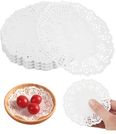 BNREOZA 100 Stück weiße runde Spitze Papier 11,5 cm Einzelne Kuchen Tablett Dessert Handwerk Party Hochzeit