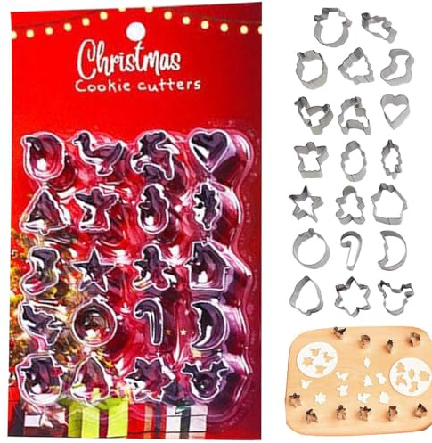 Cortadores de galletas de Navidad para niños, 20 moldes pequeños para hornear galletas, acero inoxidable, hombre de jengibre, muñeco de nieve, árbol de Navidad y reno, cortadores de Navidad para