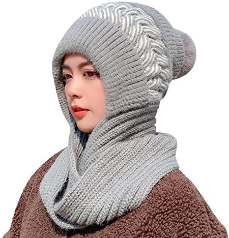 generisch Kaschmir Schal Damen,Kapuzenschal Damen Winter Multifunktionale Mützenschal Damen Integrierter Schalmütze Ohrenschutz Winddichte 2 in 1 Wintermütze und Schal Damen