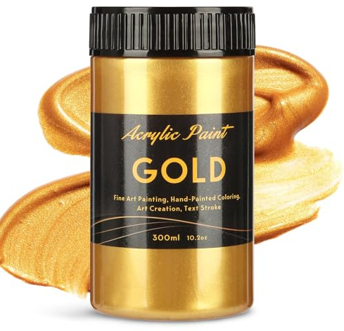 YULL Acrylfarbe Metallic Gold - 300 ml Gold Farbe, Wasserfeste & Deckende Goldene Acrylfarbe für Leinwand, Stein, Holz, Papier, Möbel, Stoff und Malkarton