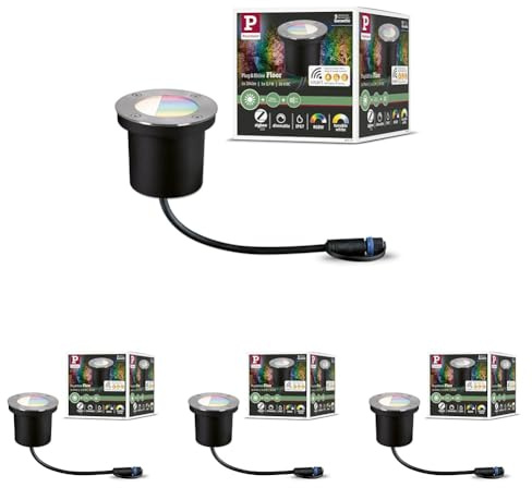 Paulmann 94274 Plug & Shine LED Außenleuchte Zigbee Bodeneinbauleuchte RGBW incl. 1x3,7 Watt dimmbar IP65 Silber Gartenbeleuchtung Metall 3000 K (Packung mit 4)