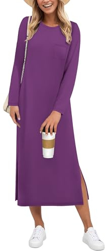 AUSELILY Robe Pull Femme - Robe Hiver Femme - Longue Fente Grande Taille- Soiree de Fete Nouvel Cocktail réveillon Violet XL