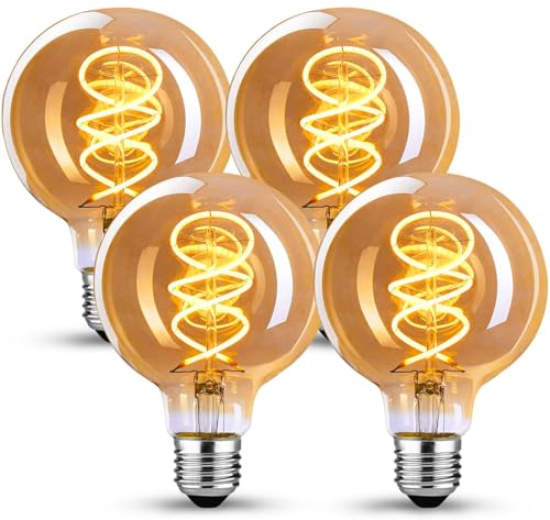 Lampadina Vintage E27, Lampadine e27 luce calda dimmerabile G80 4W E27 Lampadina LED Edison Vintage ideale per l'illuminazione nostalgica e retrò nel bar di casa, vetro ambrato - 4 pezzi(HPS6PBT2)