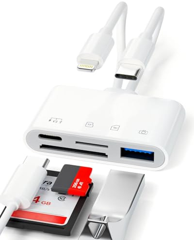 SD Kartenleser für iPhone, 4 in 2 Lightning+USB C SD Kartenleser, Typ C Kartenlesegerät Adapter mit SD/TF Slot+USB+PD Port, USB C OTG Adapter Kamera Kartenbetrachter Kompatibel mit iPhone 16/15/14