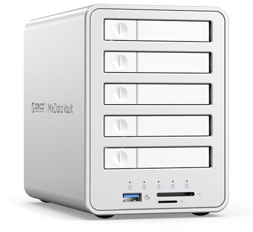 ORICO Caja para Discos Duros Raid All-Flash de 5 Bahías, Compatible con SSD SATA de 2,5 Pulgadas admite SSD SATA y Discos Duros de 2,5 Pulgadas con un Grosor de 7 mm o 9,5 mm - 8858RC3