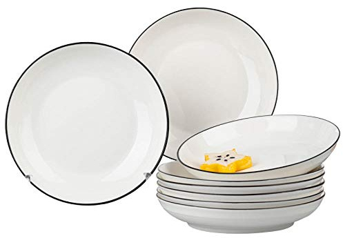 Set di 6 piatti fondi in ceramica in stile giapponese, stoviglie minimaliste nordiche, design fresco da 17,8 cm, ideale per cene domestiche (linea nera)