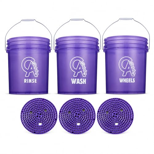 3x Car Wash Buckets & 3x Grit Guards - 20L Car Cleaning Buckets with Bucket Barriers Provides Swirl Free Wash Solution, Beginner Kit Bundle