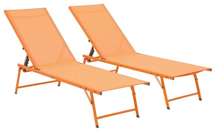 Alice's Garden sweeek - Lot de 2 Bains de Soleil Acier textilène inclinable 4 Positions Tropea Orange. 165 x 54.5 x 82.5 cm