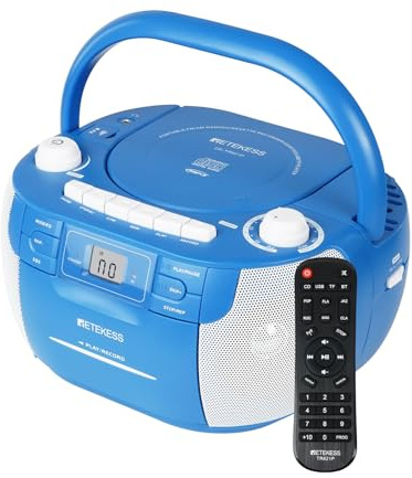 Retekess TR621P Reproductor de CD Portátil, Boombox Stereo con Radio Am FM, Grabadora de Casetes con Función de Grabación, Conexión Inalámbrica, Soporte USB/TF/Auriculares, con Control Remoto