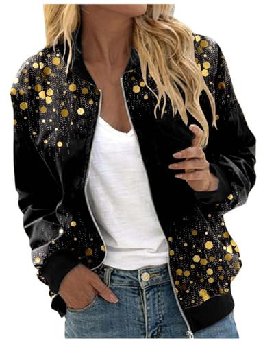 Blazer à paillettes pour femme - Cardigan décontracté avec imprimé - Manches longues - Avant ouvert - Coupe ample - Chemisier confortable - Vêtement d'extérieur, Noir , M