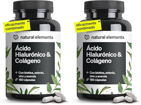 Colágeno + Ácido hialurónico - 180 Cápsulas - Con biotina, selenio, zinc, silicio y vitamina C (Acerola) - Para la piel, el cabello y articulaciones - 1000mg de colágeno hidrolizado (Paquete de 2)