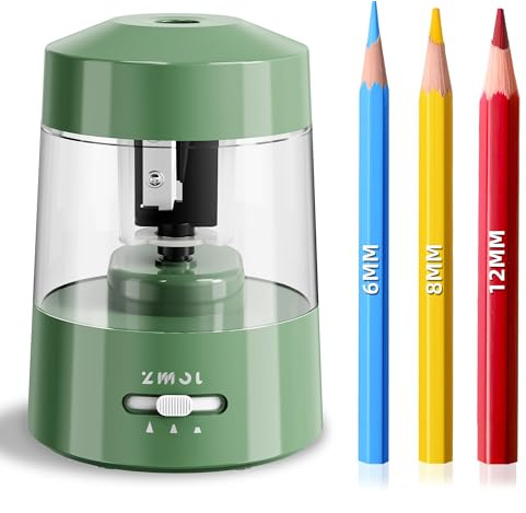 ZMOL Electric Pencil Sharpener 6-12mm Jumbo Colored&No.2 Pencils Grey-Green | Battery Operated or USB Powered, 3 Sharpness Settings, Portable, for Kids Classroom/Office/Home