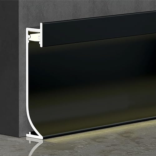 Battiscopa in Alluminio con LED, Modanatura in Metallo Grigio Opaco con Canale Luminoso Discendente, Installazione A Incasso, Copertura per Matte Black Total: 25 M Long H: 40mm