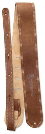 MARTIN Gitarrengurt aus braunem, gealtertem Leder mit brauner Wildlederfutter, geprägtes Logo, sehr bequemer Lived-In-Effekt (A0027)