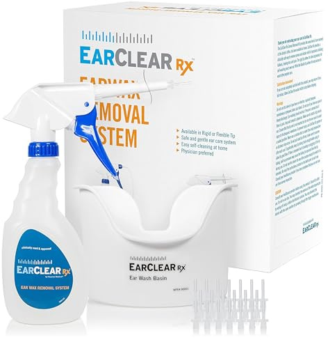 EarClear Rx Complete Ear Wax Removal & Cleaning Kit – Safe, Gentle, Doctor-Recommended Ear Cleaning & Ear Wax Removal Kit for Adults & Kids – Includes Bottle Washer, Basin & 20 Rigid & Flexible Tips