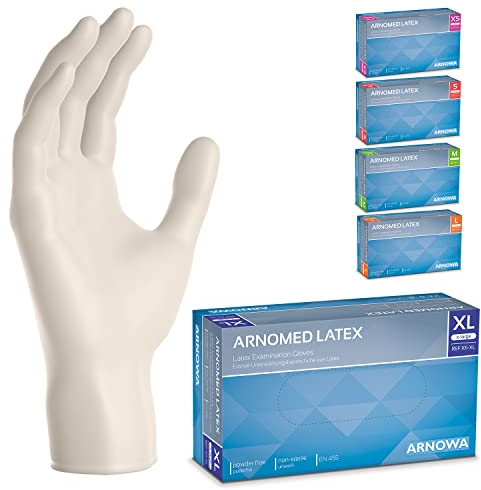 ARNOMED 100x Guanti lattice monouso XL Bianco, Guanti monouso senza polvere, Guanti usa e getta resistente, Per meccanico, pulizia casa, alimenti e tattoo XS, S, M, L, XL