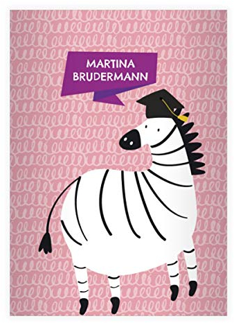 8 personalisierte fröhliche Gelehrten DIN A4 Schulhefte, Rechenhefte mit schlauem Zebra, rosa Lineatur 26 (kariertes Heft 16 Blatt/32 Seiten) Notizheft, Kladde für Schule, Universität, Büro