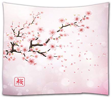A.Monamour Tapices de Pared Japón Rama De Cerezo con Flores Rosadas En Flor Sakura Fondo Floral Romántico Boho Hippie Mandala Colgante De Pared Tapiz Mural Arte Decoraciones Tela Mantel 180x230cm
