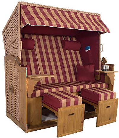 XXL 2,5-Sitzer Natur Strandkorb Hörnum (als Bausatz, Rot Kariert)