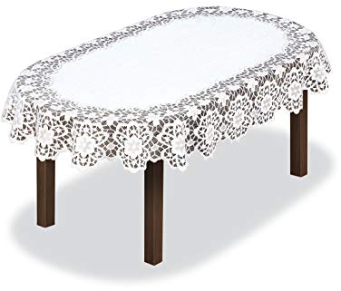 HAFT Oval Tischdecke Tischläufer Spitze Weiß Tischdecke mit Stickerei