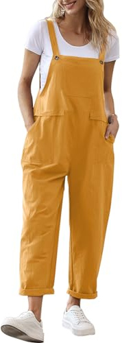 YESNO Damen Latzhose Sommer Oversize Trägerhose Beiläufig Loose Bib Pants Overall Baggy Jumpsuit Strampler Sommerhose mit Träger PV9DE