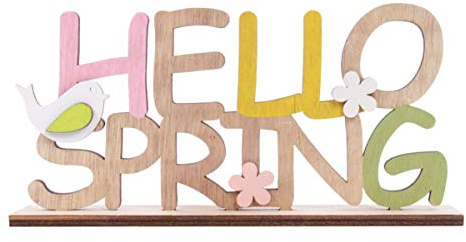 Amosfun Osterdekoration Holz Schriftzug – FrüHlingsdeko FüR Wohnzimmer Schlafzimmer Und Kinderzimmer Einzigartiges Design Mit 'Hello Spring Freunde Und Familie