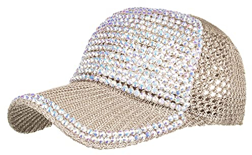Women Men Studded Rhinestone Crystals Adjustable Ponytail Mesh Baseball Cap Shiny Bling Casual Sports Cap Breathable Sun Hat
