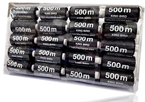 [1,00 EUR/1000 m] 20-teiliges Nähgarn Set [einfarbig] | Nähset Universal | Polyester Nähmaschinengarn | 20 Spulen a. 500m | Allesnäher Garnset | Nähkasten [Farbe - Schwarz] | Nähfaden Set - 10000m