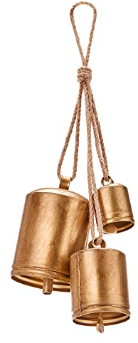 KPCB Weihnachtsglocke Vintage Shabby Bell Set, mit 3 Rustikalen Messingglocken als Weihnachten Deko, Weihnachts Glocken Gold zum Aufhängen über Kamin, Haustür oder Treppengeländer