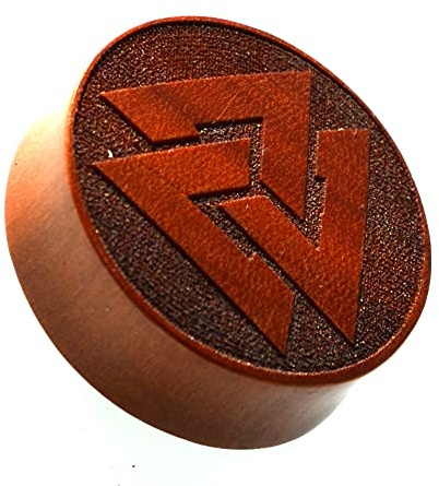 CHICNET Flesh Plug Holz braun Valknut Wotansknoten double flared Tunnel Expander Dehner Ohr Piercing Damen Herren Tapferkeit Mut Schicksal Wotan 20 mm
