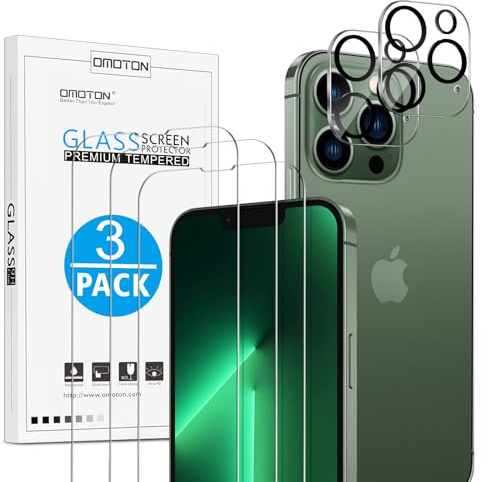 OMOTON für iPhone 13 Pro Max Panzer Schutz Glas Schutzfolie, kompatibel mit iPhone 13 Pro Max Kamera Schutzfolie, 3+2 Stück, Anti- Kratzer, Bläschenfrei, 9H Härte, HD-Klar