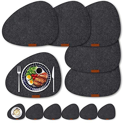 LITLANDSTAR Filz Tischsets und Untersetzer 12er Set - Hitzebeständige, Rutschfeste, Waschbare Sets für Zuhause und Restaurant Mit 6 Platzsets, 6 Untersetzer (Dunkelgrau)