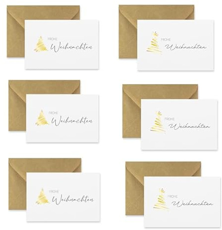 6 Premium-Weihnachtskarte Klappkarte 10,5x14,8cm - mit 1 Naturumschlag - merry christmas frohe Weihnachten Grußkarte zu Weihnachten Weihnachtskarten happy x-mas