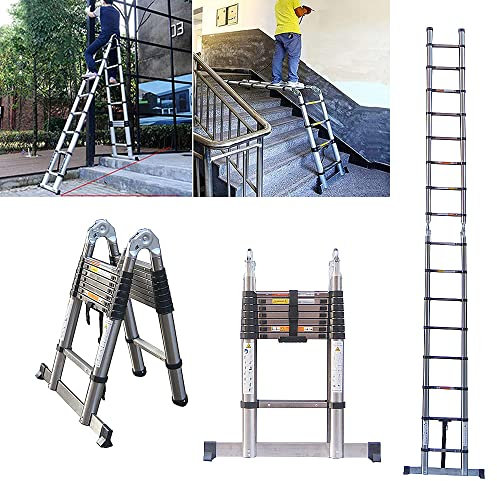 Teleskopleiter 5M Edelstahl Klappleiter, Rutschfester Mehrzweckleiter Ausziehbare Leiter für den Heimgebrauch im Freien, max 150kg Belastbarkeit (2,5M + 2,5M)
