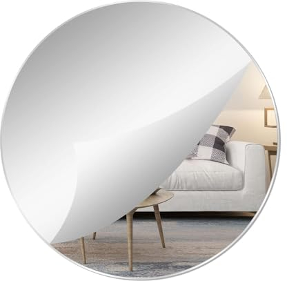 QEEYON 20cm Runder Selbstklebende Glasspiegel, Großer Spiegelfliesen Selbstklebend HD Runder Spiegel Wandspiegel 2mm DIY Dekorativer Klebespiegel für Badzimmer Ankleidezimmer Wohnzimmer