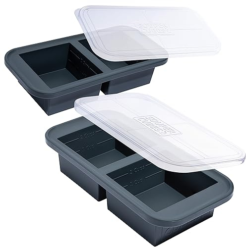 Souper Cubes Bandeja de silicona para congelador de 2 tazas con tapas, perfecta para almacenar lasaña, sobras, salsas, comidas en porciones y más, moldes de silicona para preparar comidas, color