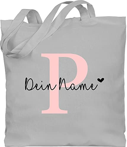 Baumwolltasche - Initialen - Buchstabe Anfangsbuchstabe - Unisize - Hellgrau - tasche zum umhängen buchstaben namens geschenke personalisierte p beutel einkaufstasche für erzieherinnen name