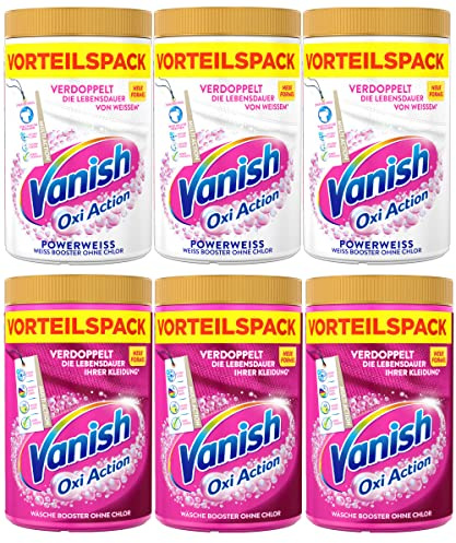 Vanish Oxi Action Wäsche Booster und Powerweiss Sparpack - Powerweiss Wäsche-Booster für weiße Wäsche & Wäsche-Booster für bunte Wäsche - 6 x 1,65 Kg