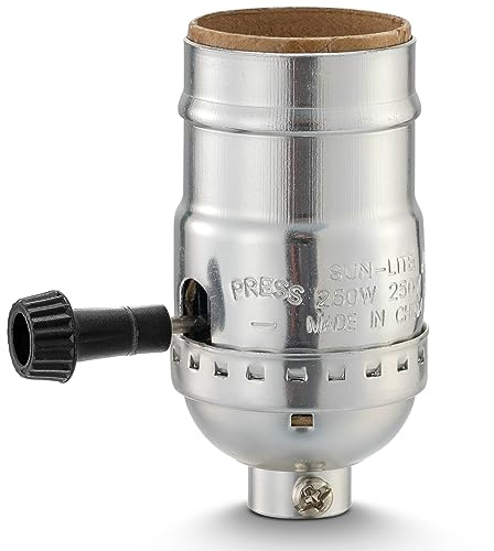 SIXZOONM 3 Way Lamp Socket Replacement, E26 Threaded Base, Turn Knob for Low-Medium-High Light Settings, Lamp Parts for Table and Floor Lamps Repair, Light Bulb Socket with Lamp Switch Kit (Nickel)