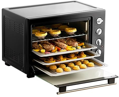 Horno 1800w,Control de Temperatura Independiente Para Arriba/Abajo,70-230℃,Ventana de Cristal Visible,Temporizador De 60 Minutos,Bandeja y Rejilla Para Hornear Incluidas,Guantes Especiales,40L