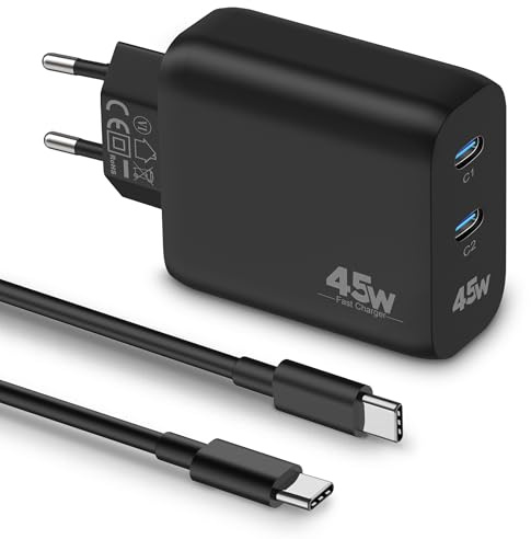 45W 2-Port Rapide USB C Chargeur pour Samsung Galaxy S26 Ultra Plus S25 S | pour S24 Ultra Plus S23 S22 S21 FE 5G S20 S10, A57 A56 A55 A54 A25 A15, Note 20/10, Tab, Prise USBC, PD Adaptateur Secteur