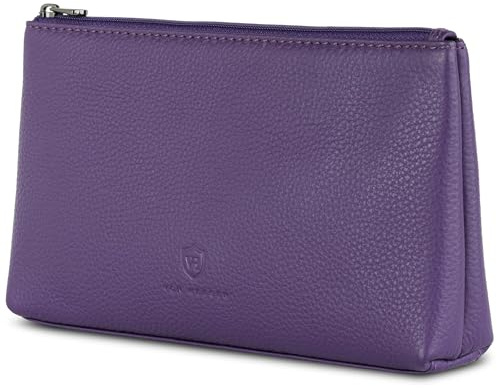 VON HEESEN Echtleder Kosmetiktasche für Damen & Herren - Kulturbeutel aus echtem Leder - Kulturtasche und Waschtasche für Frauen und Männer in Violet