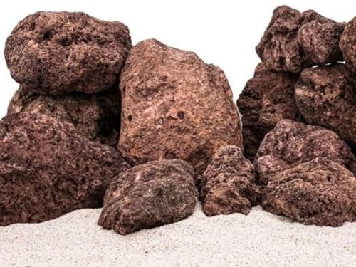 AquaOne Aquarium Steine Rote Lavasteine I Natursteine Lava 25kg Mix Größe M-XL I Aquascaping Gestein für Tank I Lavagestein Dekoration Aquascape Deko